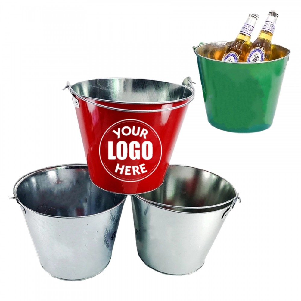 Logo Branded 5 Quart Galvanized Metal Beer Ice Bucket Logo Branded 5 Quart Galvanized Metal Beer Ice Bucket