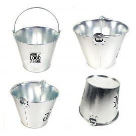 Round Galvanized Ice Bucket With Handle - 5L with Logo  Round Galvanized Ice Bucket With Handle - 5L with Logo
