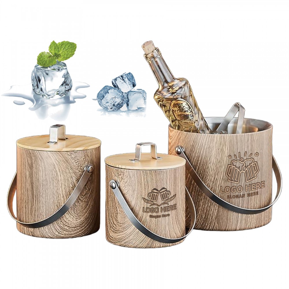 Double Wall Wooden Ice Bucket Stainless Steel with Tongs with Logo Double Wall Wooden Ice Bucket Stainless Steel with Tongs with Logo