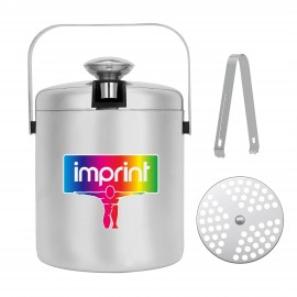 3 Liter Stainless Steel Ice Bucket with Lid Tongs and Strainer with Logo  3 Liter Stainless Steel Ice Bucket with Lid Tongs and Strainer with Logo