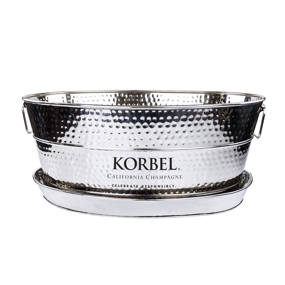 BREKX Aspen Hammered Beverage Tub with Kingston Tray in Stainless Steel with Logo BREKX Aspen Hammered Beverage Tub with Kingston Tray in Stainless Steel with Logo