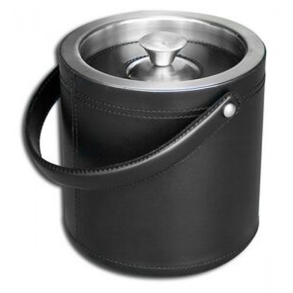 Custom Engraved Top Grain Black Leather Classic Ice Bucket Custom Engraved Top Grain Black Leather Classic Ice Bucket