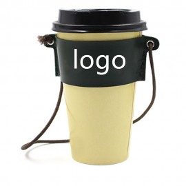 Leather Coffee Cup Sleeve With Lanyard with Logo