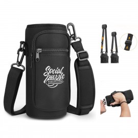 Customized Neoprene Water Bottle Carrier Bag w/ Two Pockets