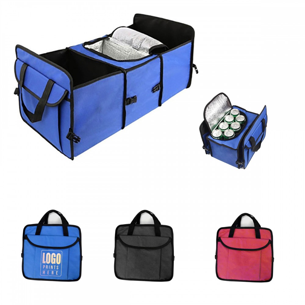 3-Compartment Collapsible Trunk Organizer w/ Insulated Cooler with Logo