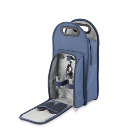 Metro: 2-Bottle Tote in Navy & Grey with Logo