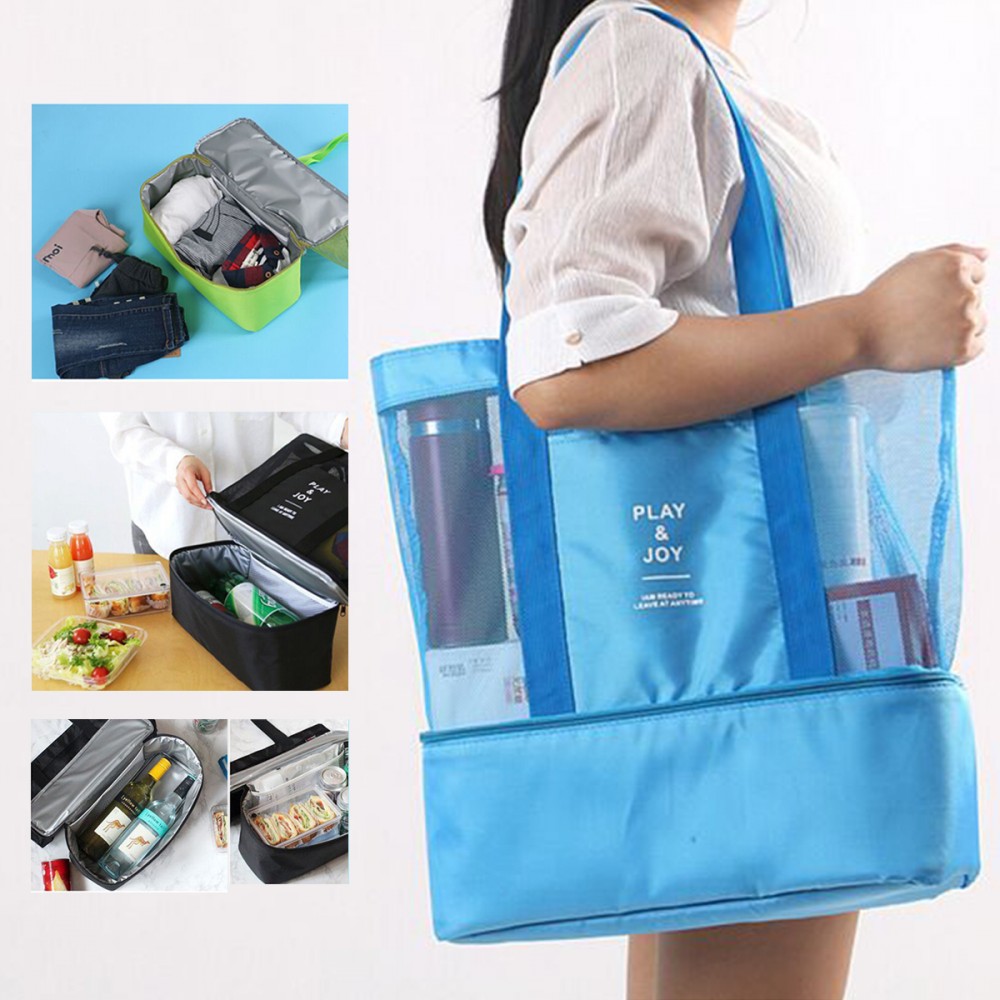 Custom Mesh Handbag Insulated Lunch Tote w/Shoulder Strap
