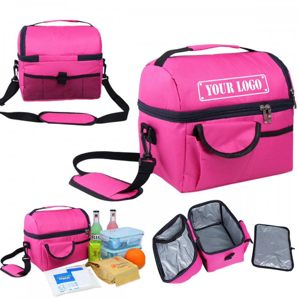 Custom Printed Double Deck Reusable Lunch Pail Cooler Bag Custom Printed Double Deck Reusable Lunch Pail Cooler Bag