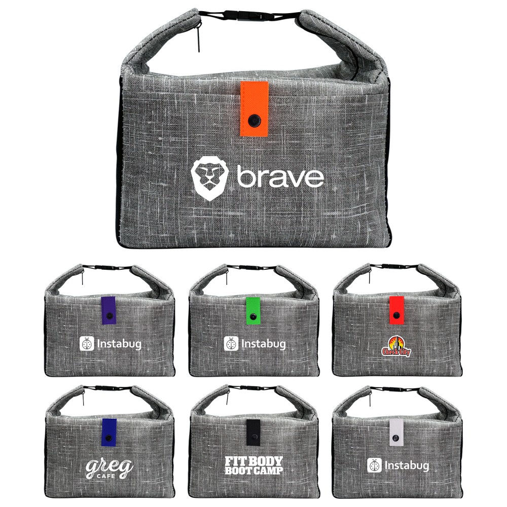 Custom Imprinted Gray Denim Lunch Cooler Custom Imprinted Gray Denim Lunch Cooler