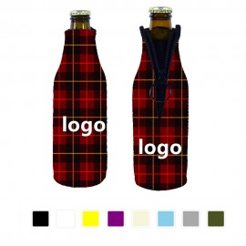 Zipper Plaid Long Neck Bottle Holder with Logo