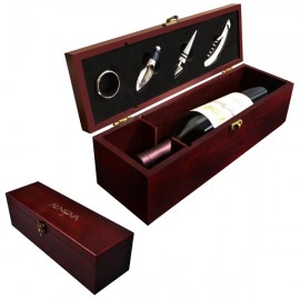 Cherry Wine Box w/Wine Pourer & Stopper with Logo