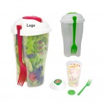 Portable Salad Shaker Set with Fork and Dressing Container with Logo