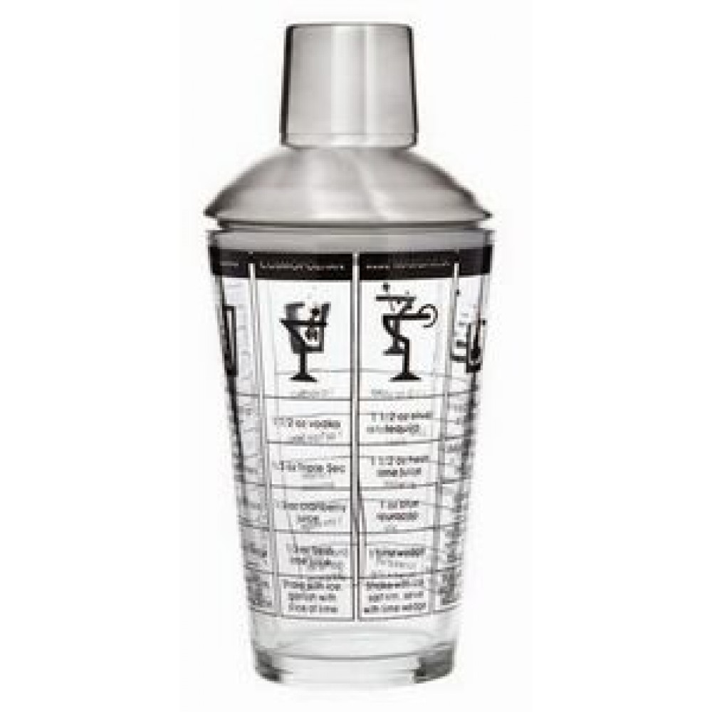 Customized 16 Oz. Recipe Cocktail Shaker Glass w/Stainless Steel Strainer Top