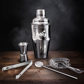 Logo Branded 5-Piece Cocktail Shaker Set  Logo Branded 5-Piece Cocktail Shaker Set