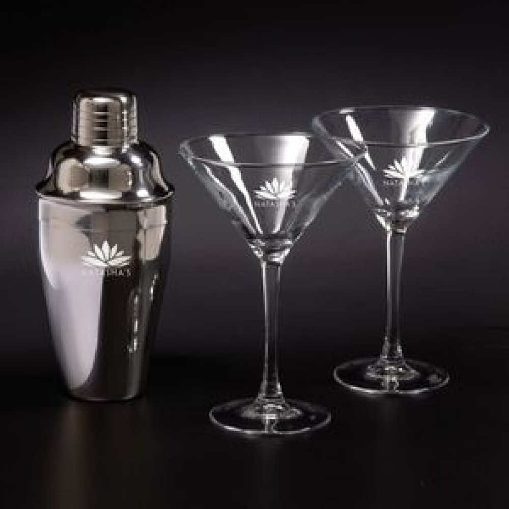 Custom Printed Martini Shaker Set w/ 2 Glasses Custom Printed Martini Shaker Set w/ 2 Glasses