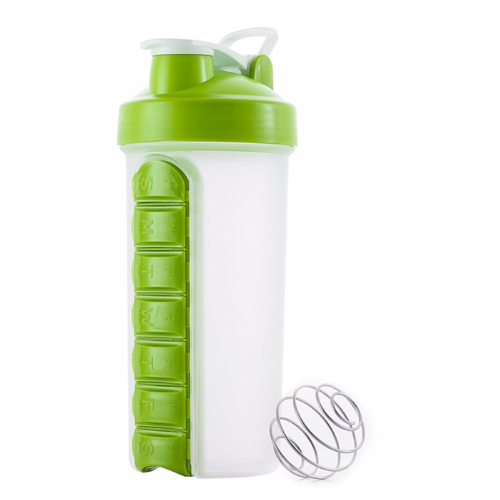 Logo Branded 23 Oz. Pill Box Shake Protein Mixer Cup w/7 Compartments