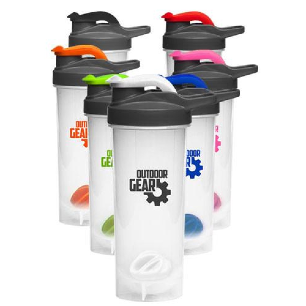 24 Oz. Plastic Shaker Bottles with Mixer with Logo