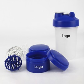 Shaker Bottle with Mixing Ball and Attachable Storage Compartment with Logo