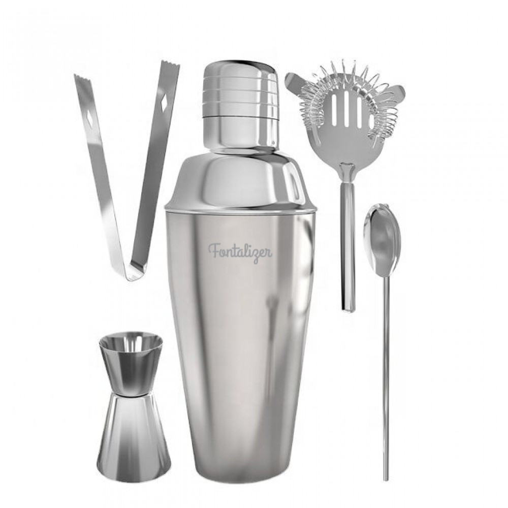 Customized 5-Piece Cocktail Stainless Steel Essentials Shaker Set Including 350ML Shaker And Bartender