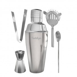 WineVault 5-Piece Cocktail Stainless Steel Essentials Shaker Set including 350ML Shaker and Bartend with Logo