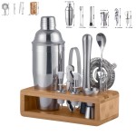 Logo Branded 14-Piece Cocktail Shaker Set with Bamboo Stand