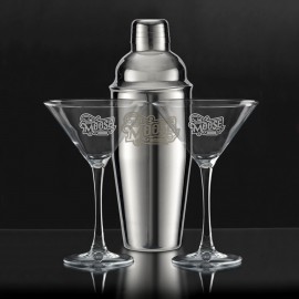 3 Piece Martini w/Shaker Gift Set with Logo  3 Piece Martini w/Shaker Gift Set with Logo