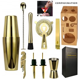 Gold Cocktail Shaker Set 10Pcs with Logo