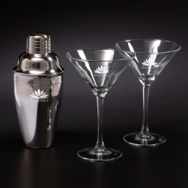 Martini Shaker Set w/ 2 Glasses with Logo  Martini Shaker Set w/ 2 Glasses with Logo