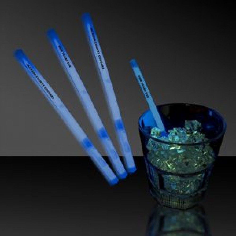 5" Single Color Blue Glow Swizzle Stick Logo Branded