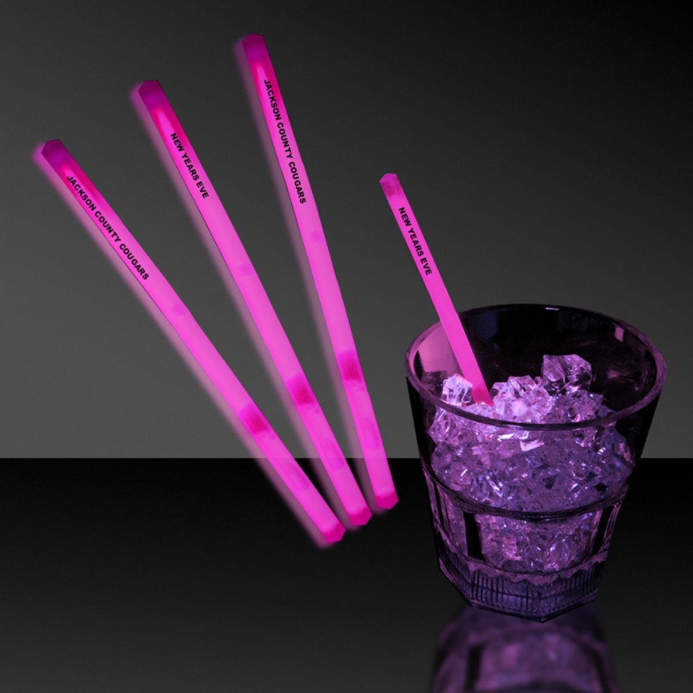 5" Pad Printed Pink Glow Swizzle Stick with Logo