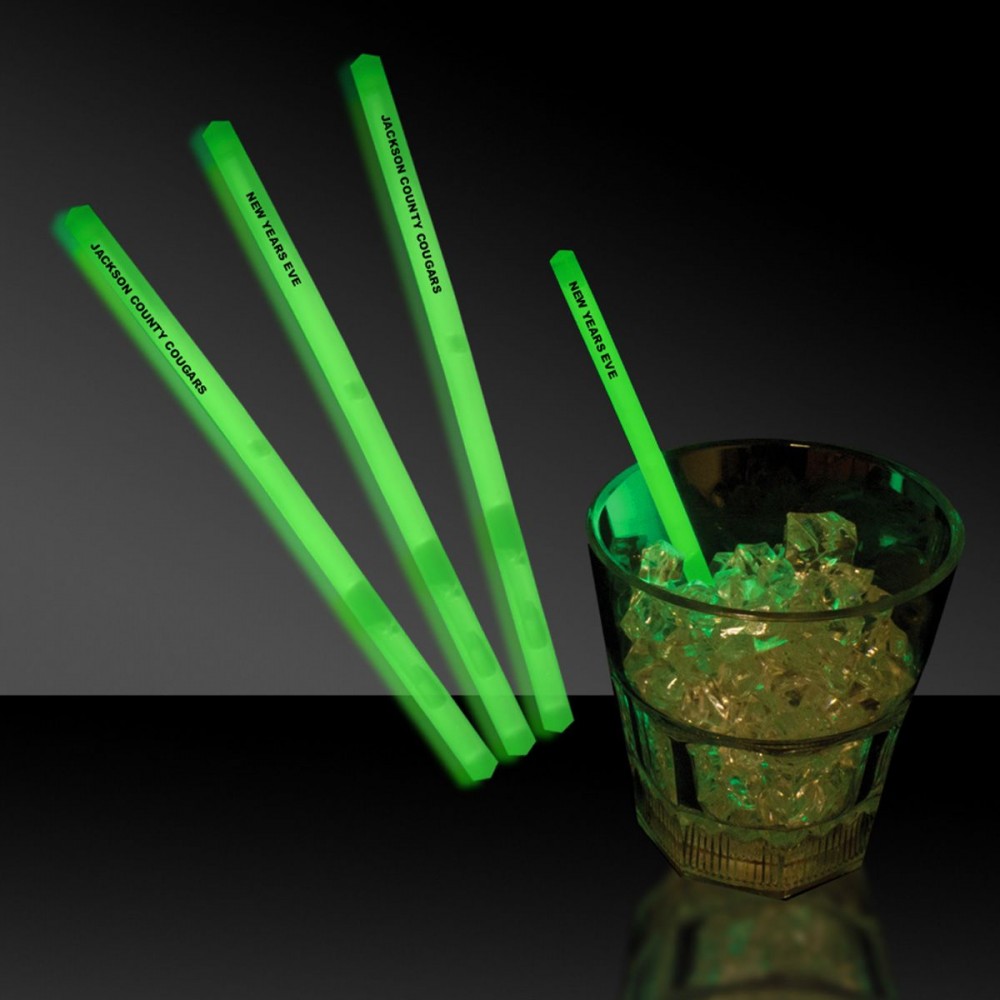 5" Pad Printed Green Glow Swizzle Stick with Logo