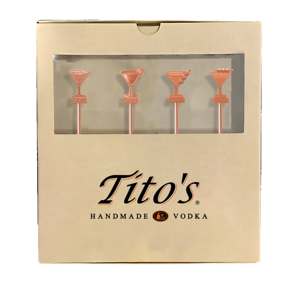 Promotional 4-Pack Custom Molded Stainless Steel Cocktail Swizzle Sticks with Box Promotional 4-Pack Custom Molded Stainless Steel Cocktail Swizzle Sticks with Box