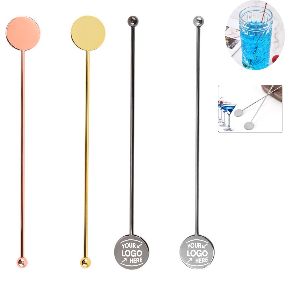 Stainless Steel Drink Stirrer w/Round Top with Logo