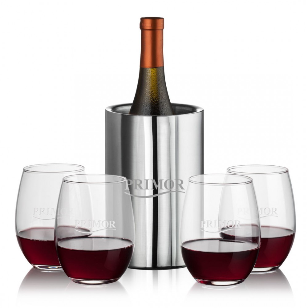 Jacobs Wine Cooler & 4 Stanford Stemless Wine with Logo Jacobs Wine Cooler & 4 Stanford Stemless Wine with Logo