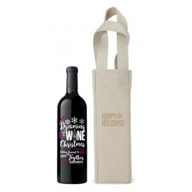 Custom Printed Branded Canvas Wine Tote w/Custom Etched Wine & 1 Color Fill