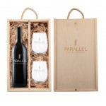 Custom Labeled Rustic Laser Engraved Wood Box with Custom Etched Wine and glasses with 1 Color Fill