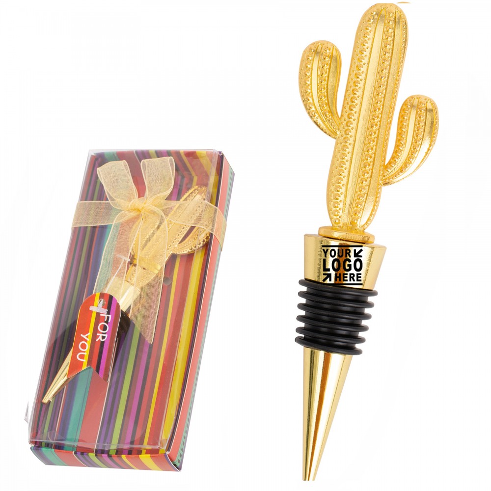 Custom Gold Cactus Wine Stopper with Logo