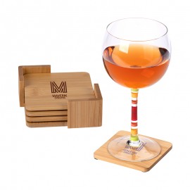 Brandon IV 4-Piece Bamboo Coaster Set with Logo