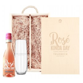 Logo Branded Laser Engraved Double Mini Wood Box w/ Etched 1-Color Rose Mini and Flute