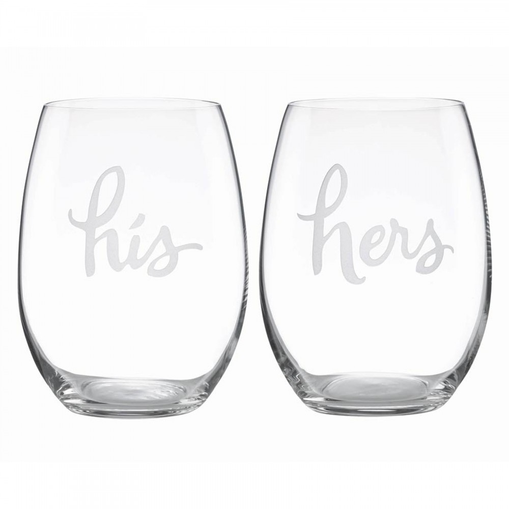 Custom Printed Kate Spade Two of a King 'His' and 'Hers' Stemless Wine Glass Set