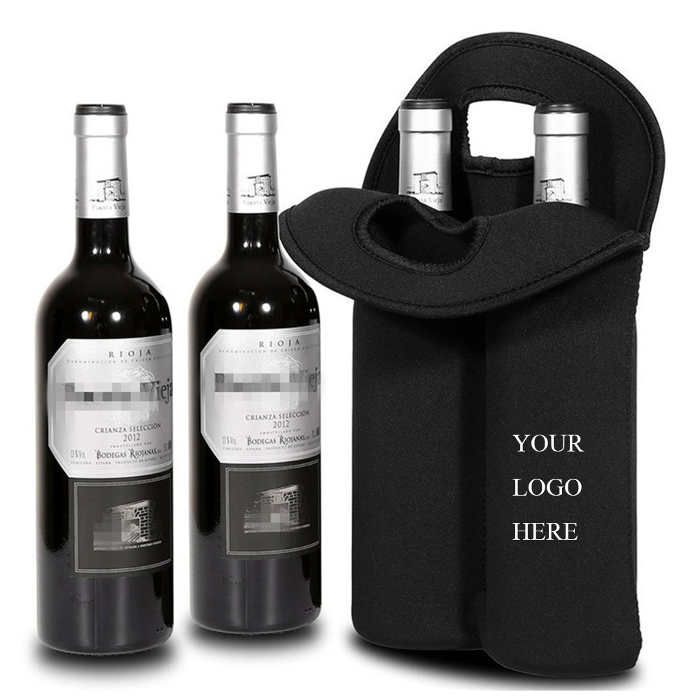 Portable Neoprene Two Wine Bottle Holder with Logo