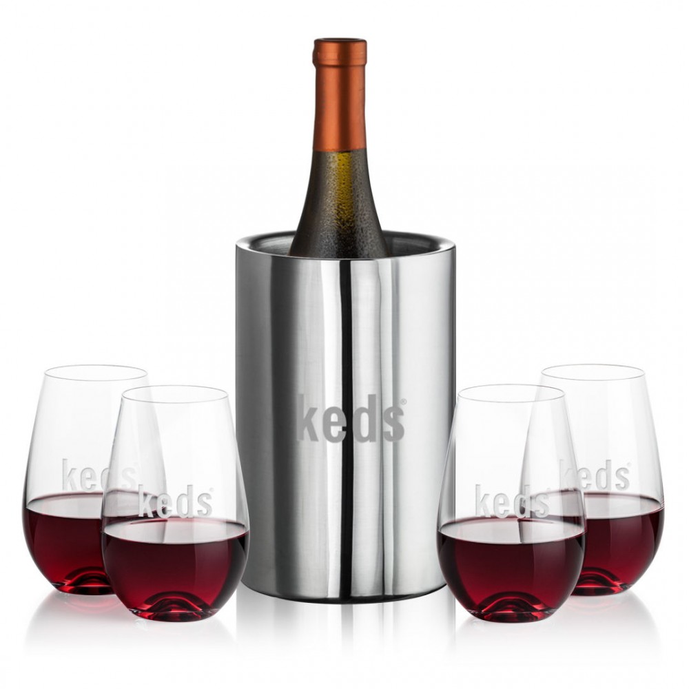 Jacobs Wine Cooler & 4 Boston Stemless Wine with Logo