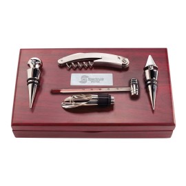 The Bodega 5pc Wine Accessory Set - Rosewood with Logo  The Bodega 5pc Wine Accessory Set - Rosewood with Logo