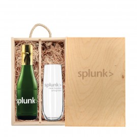 Custom Printed Laser Engraved Double Mini Wood Box w/ Etched 1-Color Mini Sparkling and Flute