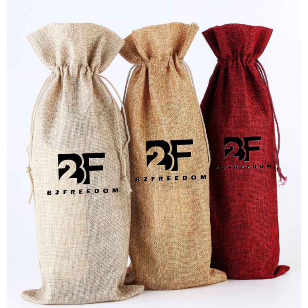Custom Labeled Jute Wine Bags Single Reusable Bottle Bags Burlap Wine Bags with Drawstrings Custom Labeled Jute Wine Bags Single Reusable Bottle Bags Burlap Wine Bags with Drawstrings