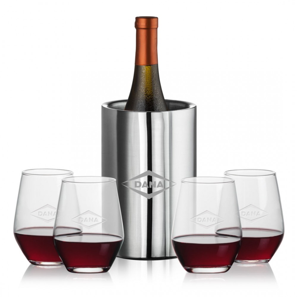 Jacobs Wine Cooler & 4 Mandelay Stemless Wine with Logo