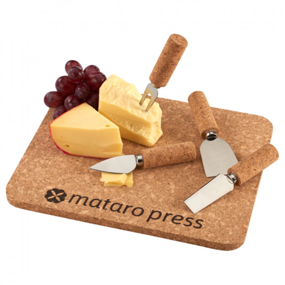 Logo Branded Cork 5 Piece Cheese Serving Set Logo Branded Cork 5 Piece Cheese Serving Set