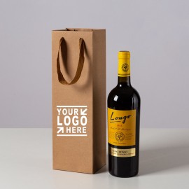 Custom Printed Natural Kraft 1-Bottle Wine Tote Bag