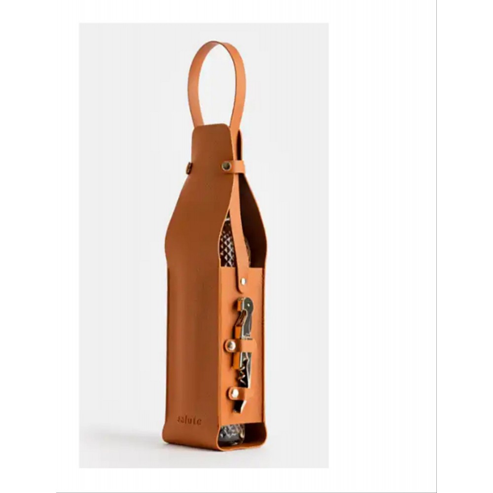 Custom Printed Luxurious PU Leather Wine Bottle Carry Bag with Opener Holder