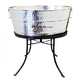 BREKX Aspen Hammered Beverage Tub in Stainless Steel with 13-inch Stand with Logo  BREKX Aspen Hammered Beverage Tub in Stainless Steel with 13-inch Stand with Logo